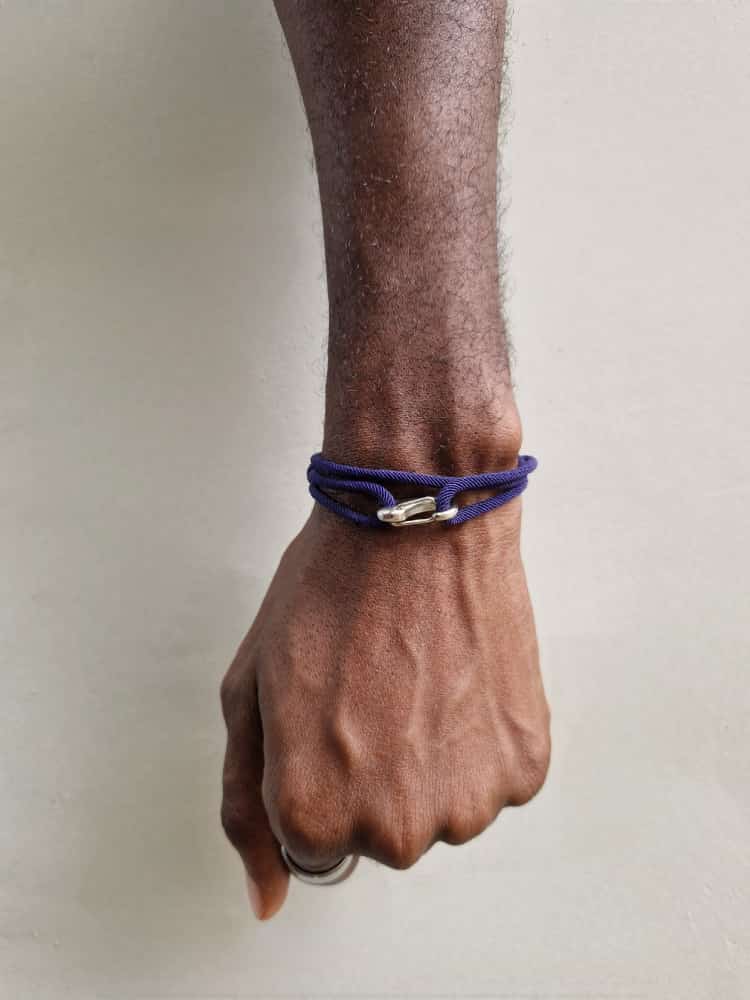 Bracelet minimaliste à corde femme homme en coloris bleu nuit